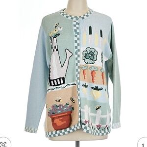 Quacker Factory Women's Cardigan - Green and Cream